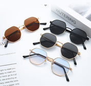 Octagonal Metal Frame Sunglasses - Black
